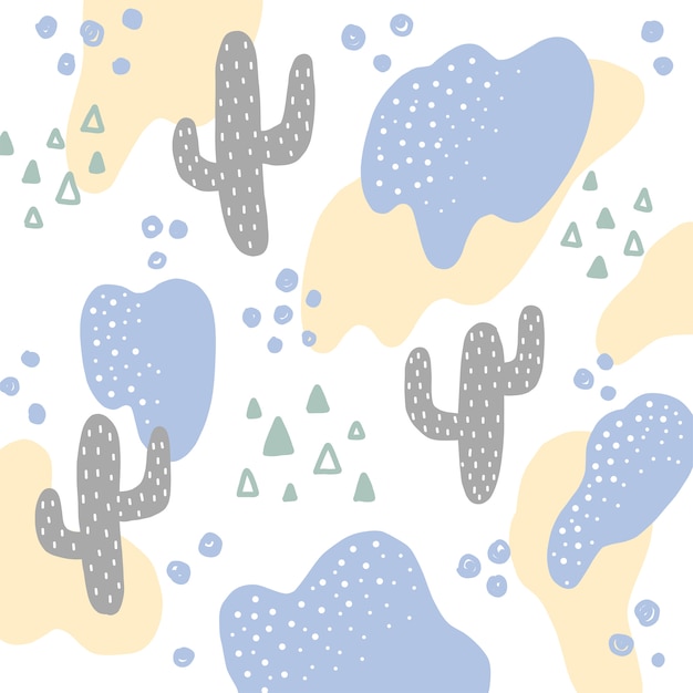 Hand draw cactus abstract pattern background