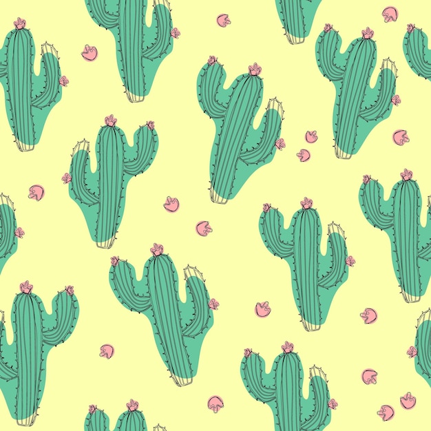 Disegno a mano cactus motivo senza giunture su sfondo bianco isolato disegno a linee sontuose