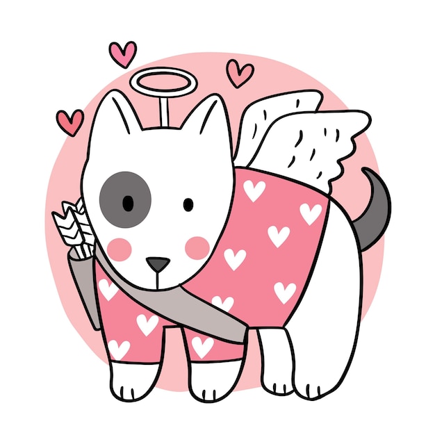 Vettore mano disegnare cartone animato carino san valentino, cane cupido