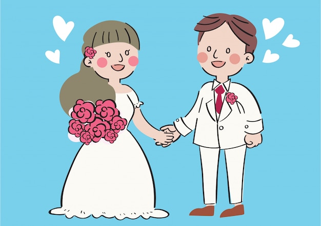 手描き漫画のロマンスの結婚式のカップルのお祝い