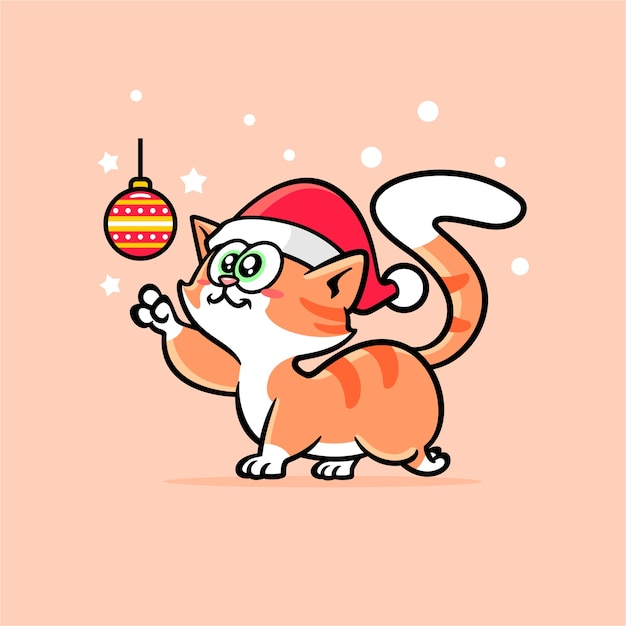 ベクトル 手描きのクリスマス猫