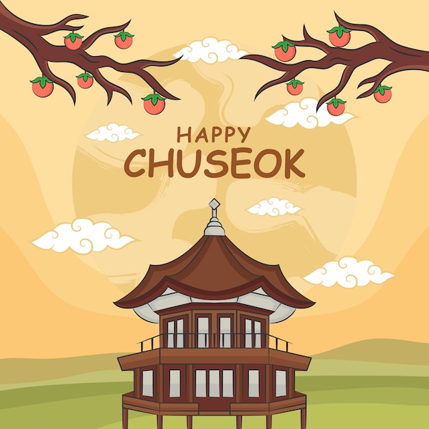 Concetto di festival chuseok di tiraggio della mano. illustrazione