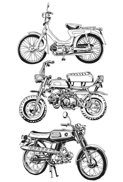 Hand draw classic motorcycle colour collection