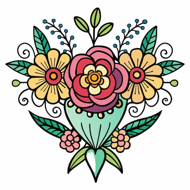 手描きの装飾的な結婚式の花のスケッチ