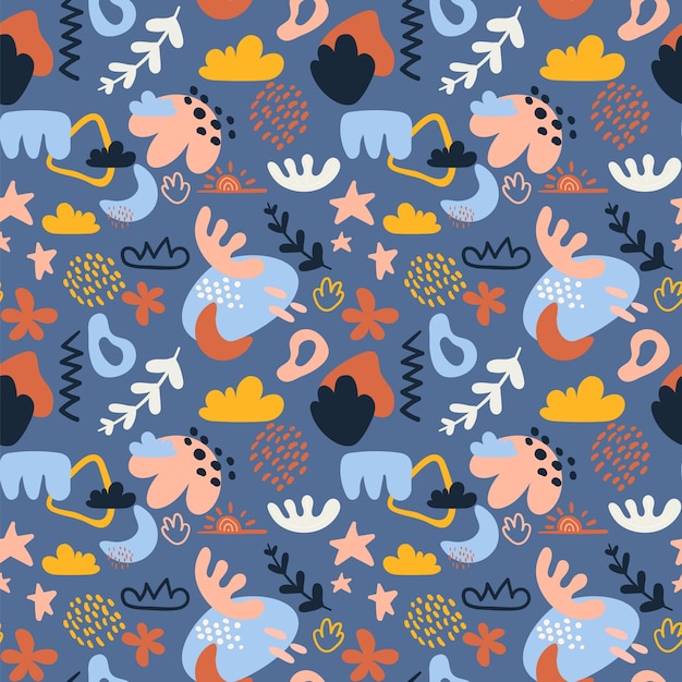hand draw flat matisse inspired pattern abstract doodle shapes seamless pattern modern art minimal