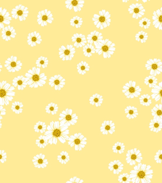 Vector hand draw floral seamless pattern on yellow background wallpaper white flower vector illustration