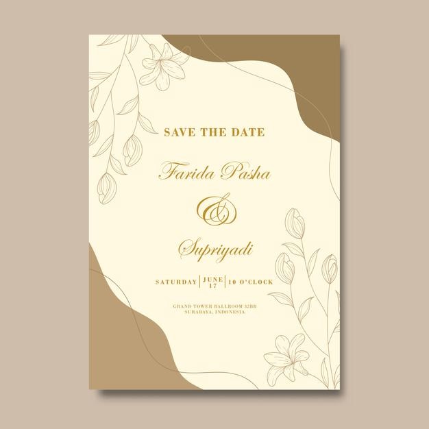 Hand draw floral wedding invitation template design