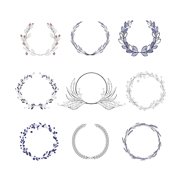 Hand-draw floral wreath collection. Design element for decorating cards, invitations, etc