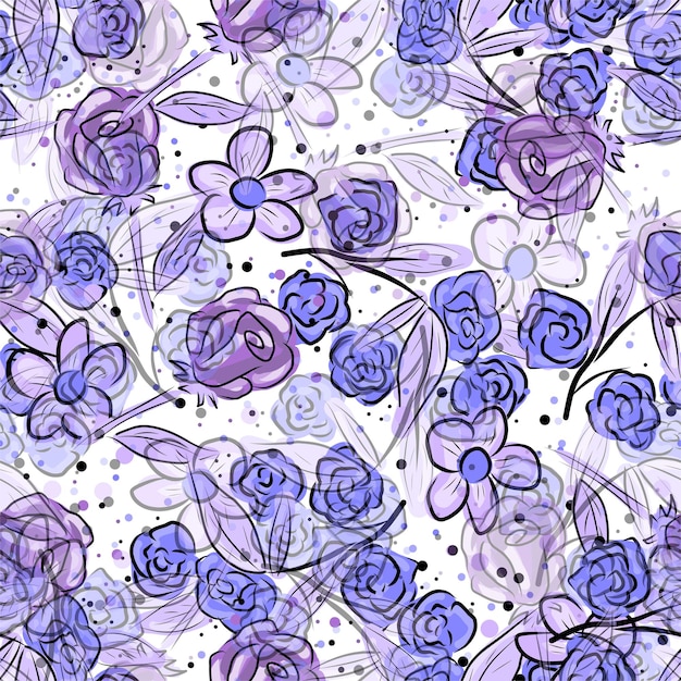 Hand Draw Flowers Background Pattern Seamless