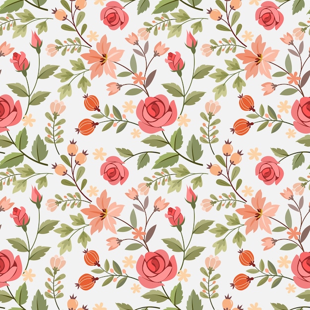 Vector hand draw flowers seamless pattern