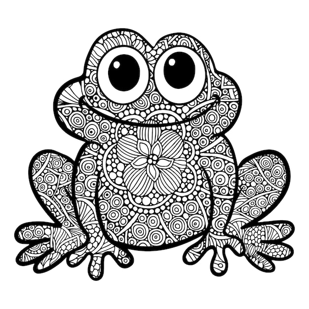 Hand draw frog zentangle mandala coloring page for kids