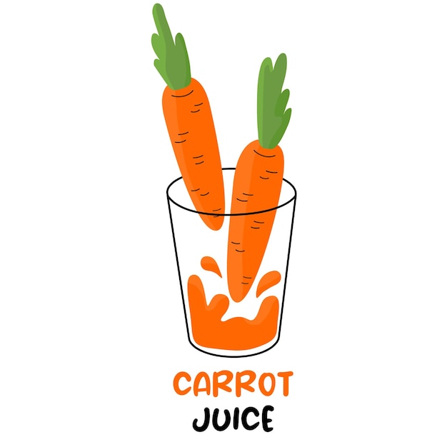 Vector hand draw glass of carrot juice and carrots healthy foodvector illustration