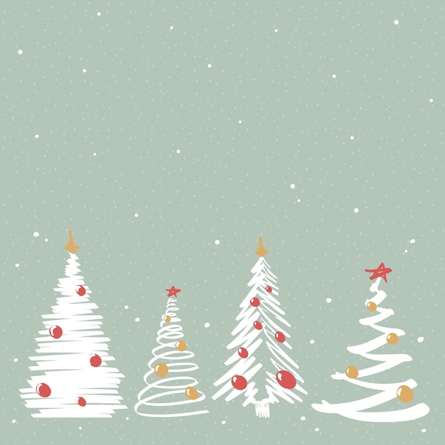 Hand draw green christmas background aesthetic pine trees doodle