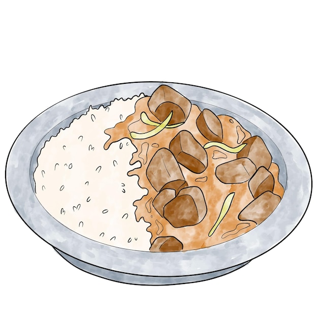 Hand Draw illustration asian food. Watercolor dish. Tasty restaurant menu