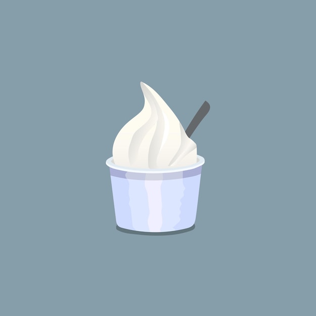 日本料理の手描きイラスト ホッカイドのミルクソフトクリームを小さなカップでスプーンで描く