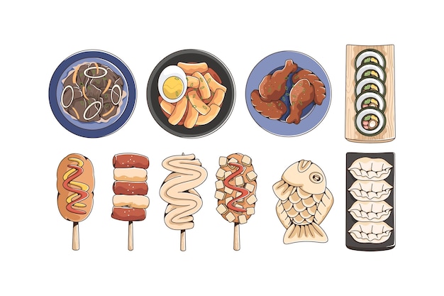 Vector hand draw korean food illustration set