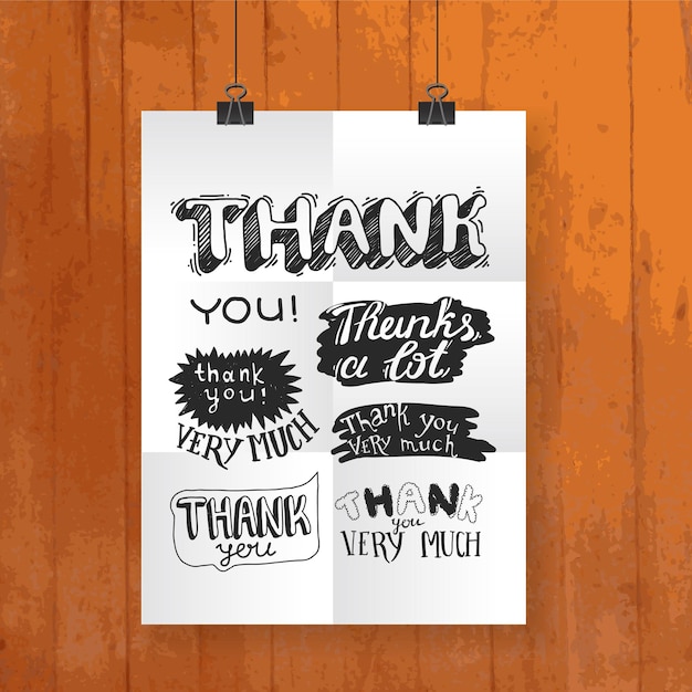 Vector hand draw lettering thank you poster one wood texture