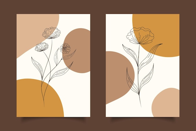 hand draw minimal flower outline with shapes poster illustration