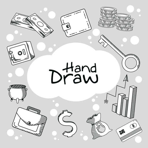 Vector hand draw money and business cartoons 