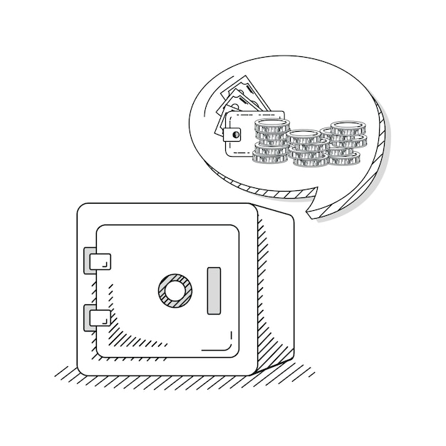 벡터 손으로 그리는 돈 금고 만화