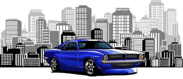 hand draw of Muscle car vector illustration