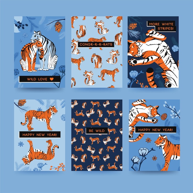 Hand draw new year tiger chinese zodiac flat design