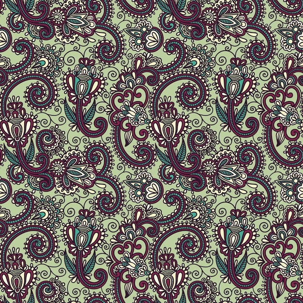 Vector hand draw ornate seamless flower paisley design background