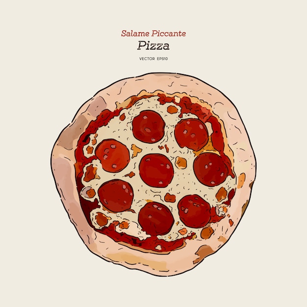Hand draw pizza salame