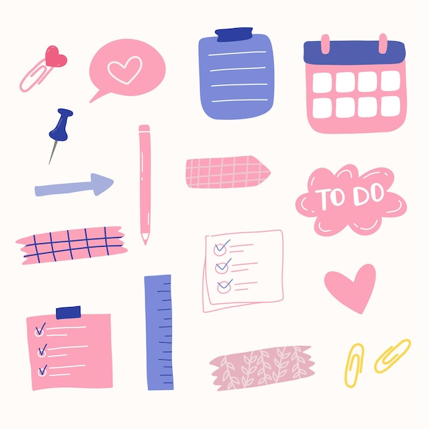 Vector hand draw set of planner elements