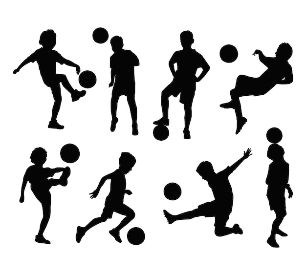 Vector hand draw silhouette kid playing football vector illustration