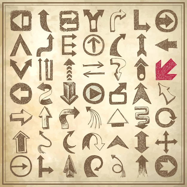 Vector hand draw sketch arrow element collection icons set