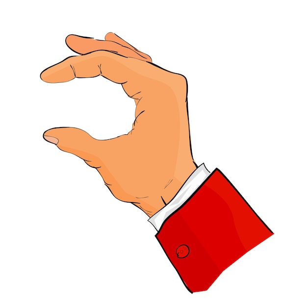 빨간 턱시도를 사용하여 손으로 스케치 제스처를 그립니다. 손을 잡고 따기 받기 또는 받기