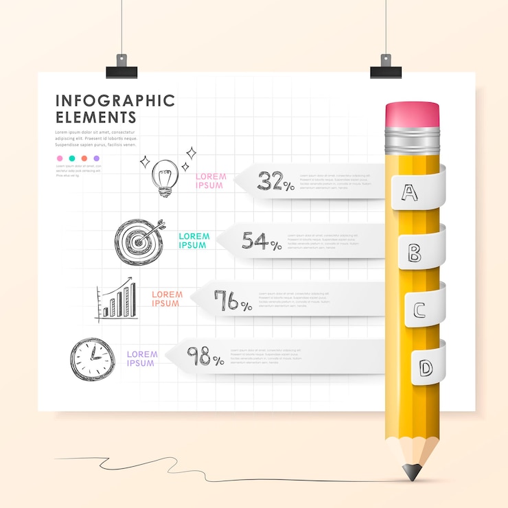 Vector hand draw style vector pencil bar chart infographic elements