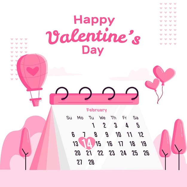 Vector hand draw valentine's day with calendar