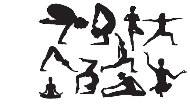 hand draw vector meditation silhouette yoga silhouettes pack