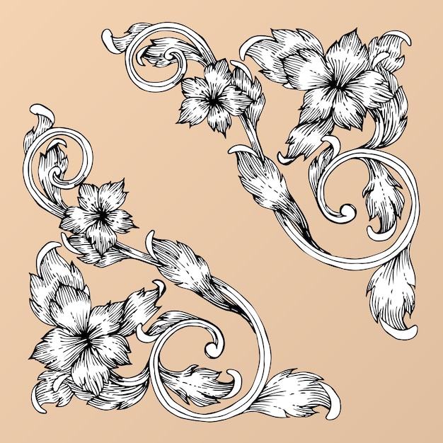 Vector hand draw vintage baroque frame scroll