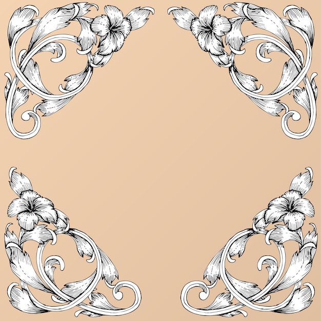 Vector hand draw vintage baroque frame scroll