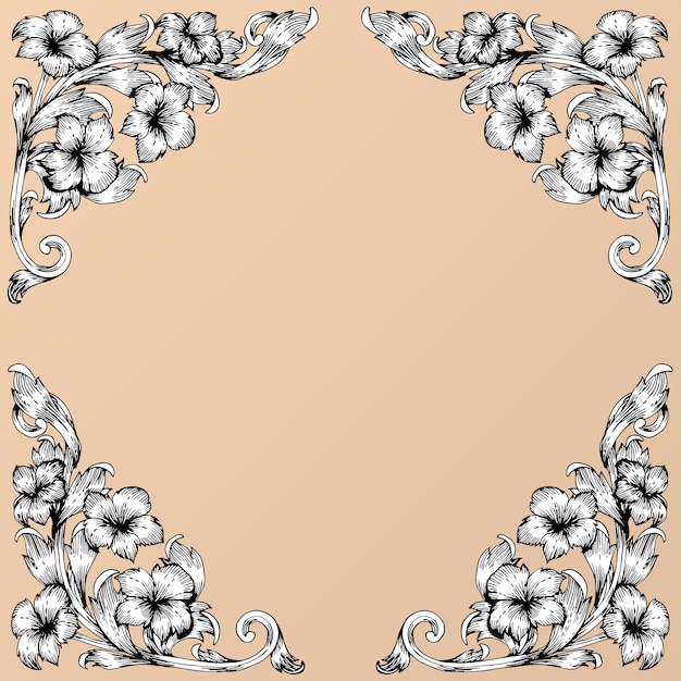 Vector hand draw vintage baroque frame scroll