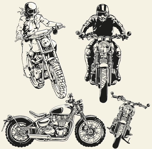 hand draw vintage classic motorcycle rider collection