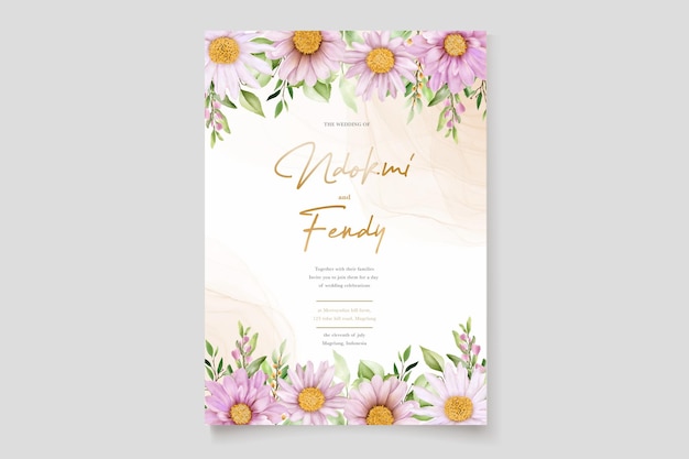 Hand draw watercolor daisy invitation card set