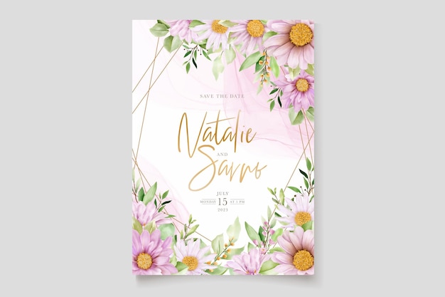 hand draw watercolor daisy invitation card set