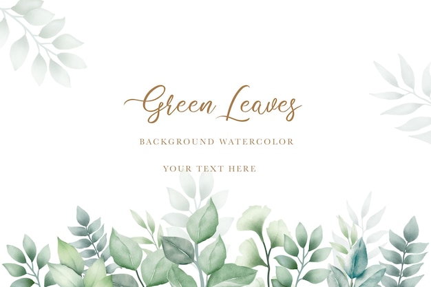 Hand draw watercolor green leaves background