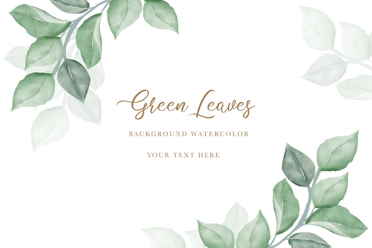 Vector hand draw watercolor green leaves background