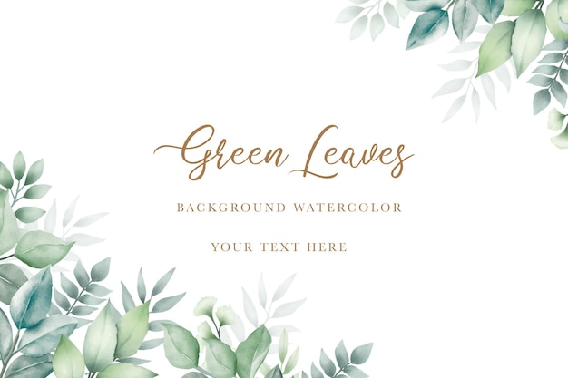 Hand draw watercolor green leaves background