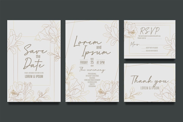 Hand draw wedding invitation template with flowers and leaves