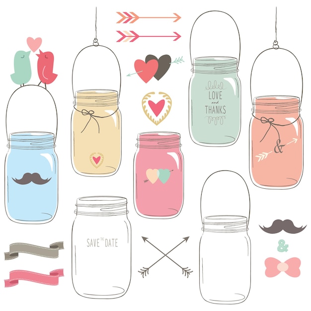 Hand Draw Wedding Mason Jar