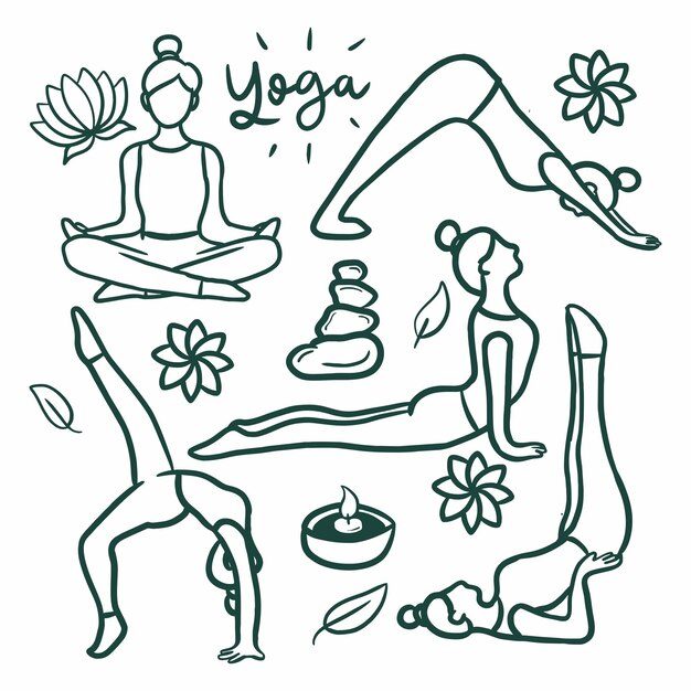 Vector hand draw yoga pose doodle set vector