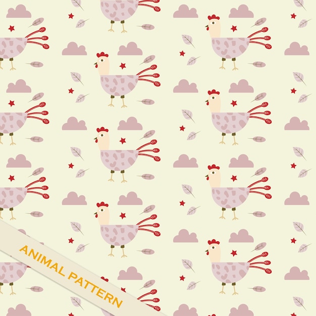 Vector hand drawing aesthetic chicken animal abstract pattern cartoon vector background