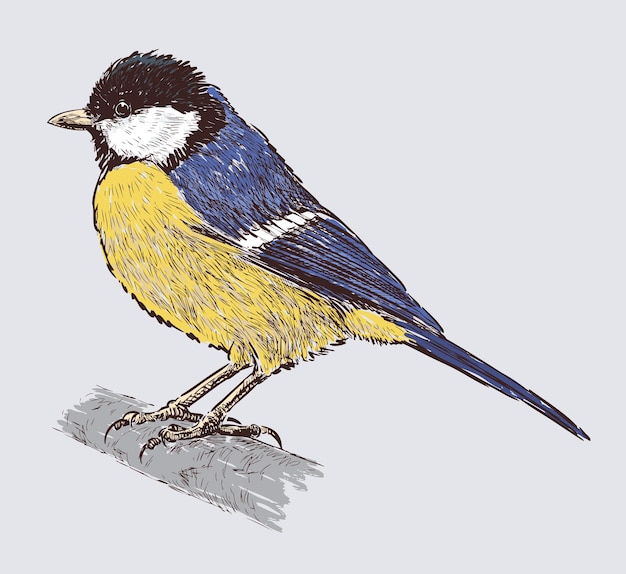 Hand drawing of bird titmouse