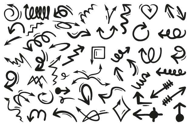 Hand drawing black arrow collection Abstract arrow collection Black pointer arrow icons